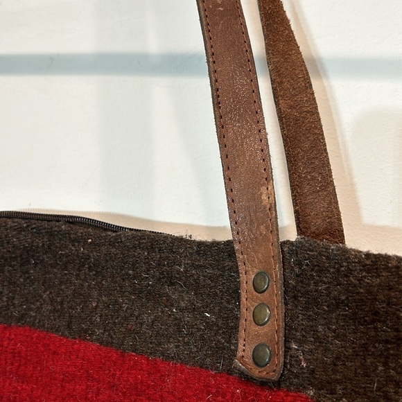 Vintage Navajo blanket bag oversize shoulder tote brown red bone 21”w  18” h - Picture 7 of 11